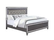 Refino Gray Queen LED Upholstered Panel Bed - Gate FurnitureQueen Bed