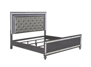 Refino Gray Queen LED Upholstered Panel Bed - Gate FurnitureQueen Bed