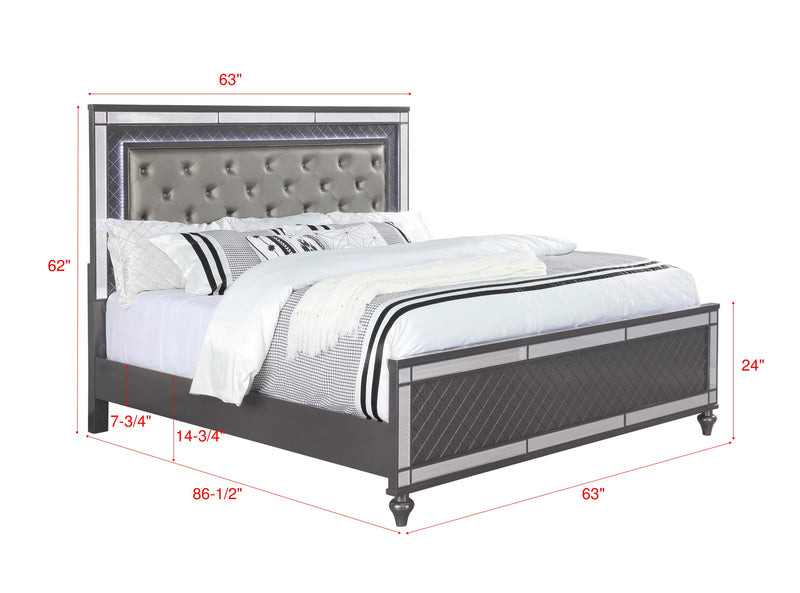 Refino Gray Queen LED Upholstered Panel Bed - Gate FurnitureQueen Bed