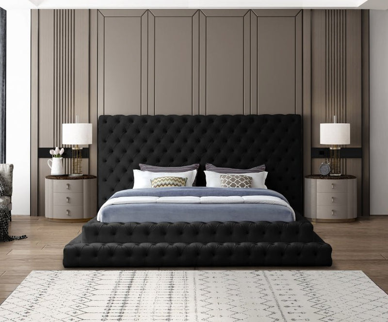Revel Velvet King Bed (3 Boxes) Black - Gate FurnitureKing Bed
