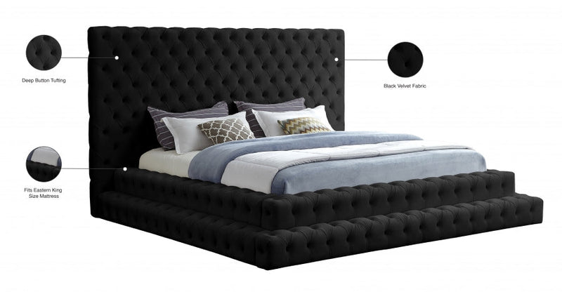 Revel Velvet King Bed (3 Boxes) Black - Gate FurnitureKing Bed