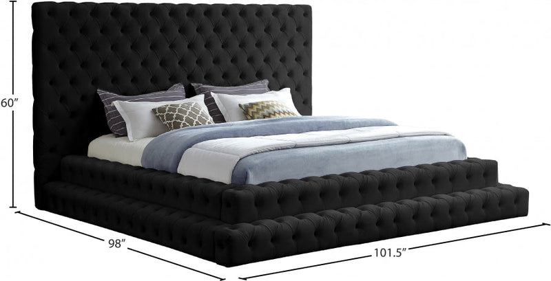 Revel Velvet King Bed (3 Boxes) Black - Gate FurnitureKing Bed