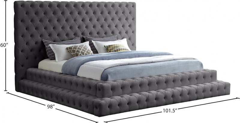 Revel Velvet King Bed (3 Boxes) Grey - Gate FurnitureKing Bed