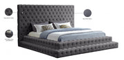 Revel Velvet King Bed (3 Boxes) Grey - Gate FurnitureKing Bed