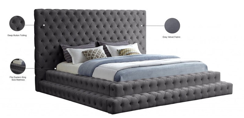 Revel Velvet King Bed (3 Boxes) Grey - Gate FurnitureKing Bed