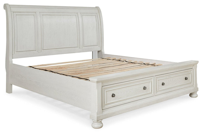 Robbinsdale Antique White King Sleigh Bed with Storage - Gate FurnitureKing Bed
