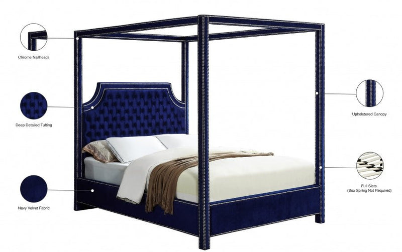 Rowan Velvet King Bed (3 Boxes) Blue - Gate FurnitureKing Bed