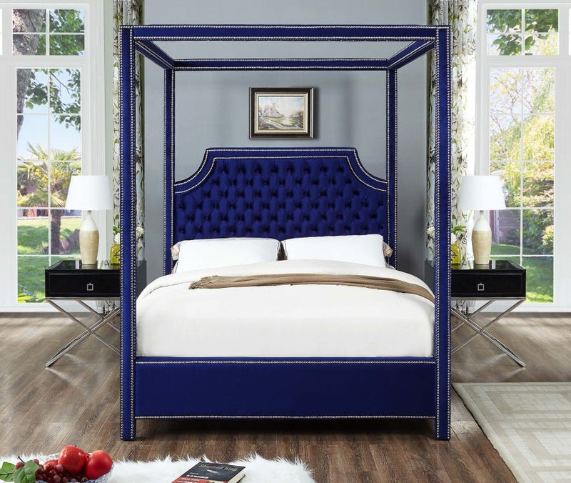 Rowan Velvet Queen Bed (3 Boxes) Blue - Gate FurnitureQueen Bed