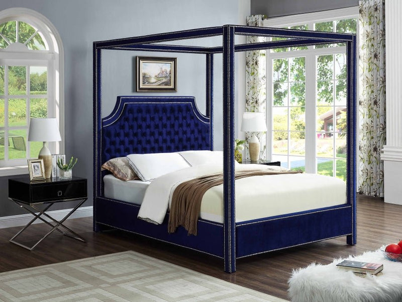 Rowan Velvet Queen Bed (3 Boxes) Blue - Gate FurnitureQueen Bed