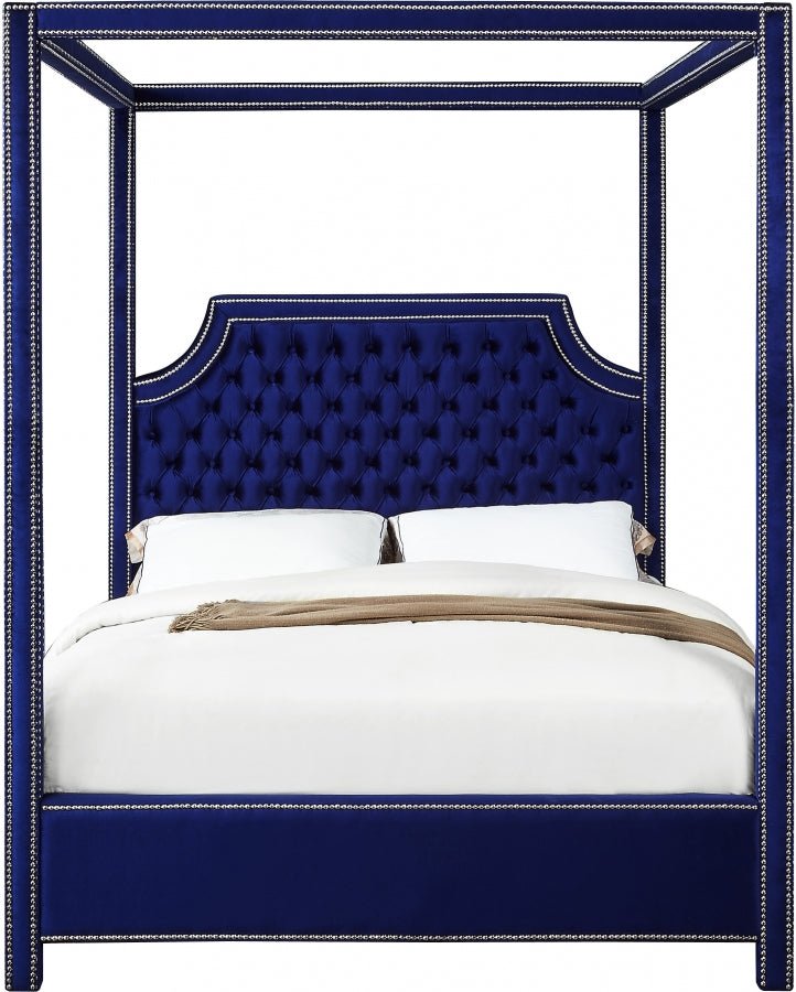 Rowan Velvet Queen Bed (3 Boxes) Blue - Gate FurnitureQueen Bed