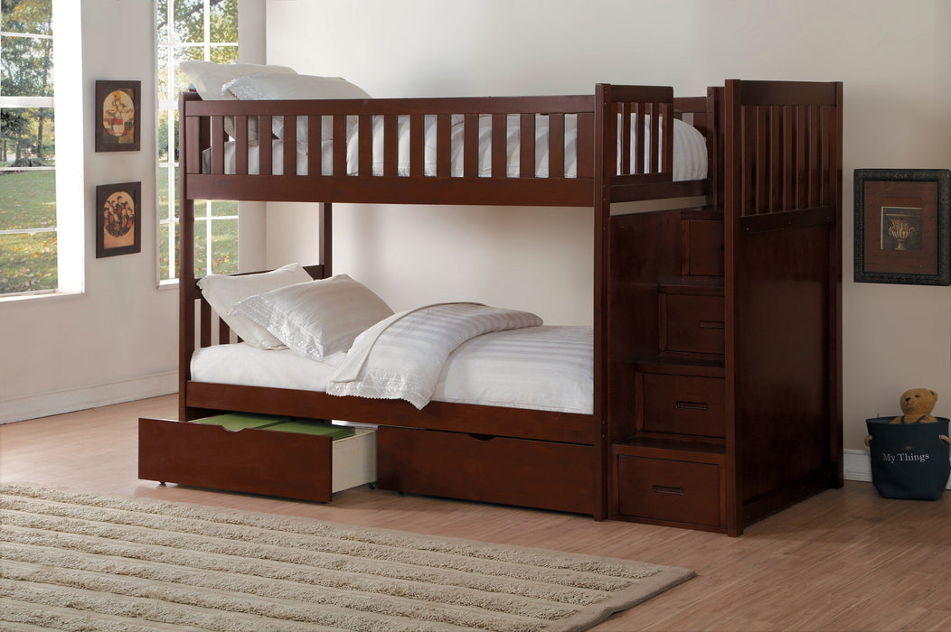 Rowe Cherry Twin/Twin Reversible Step Storage Bunk Bed - Gate Furniture