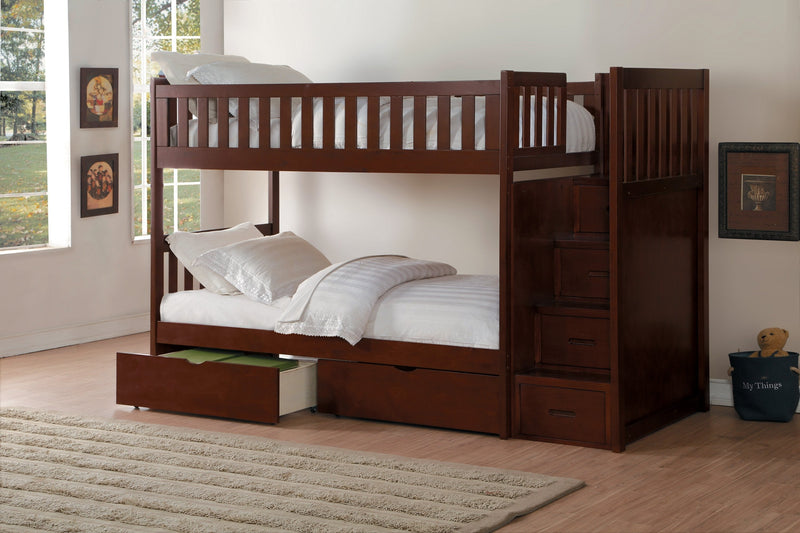Rowe Cherry Twin/Twin Reversible Step Storage Bunk Bed - Gate FurnitureBunk Bed