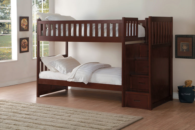 Rowe Cherry Twin/Twin Reversible Step Storage Bunk Bed - Gate FurnitureBunk Bed