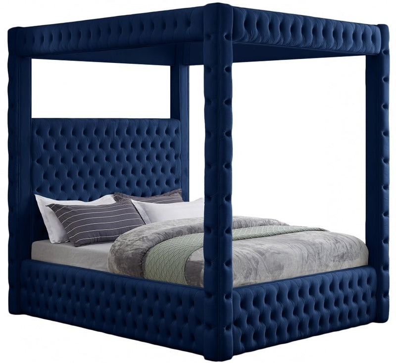 Royal Velvet King Bed (4 Boxes) Blue - Gate FurnitureKing Bed