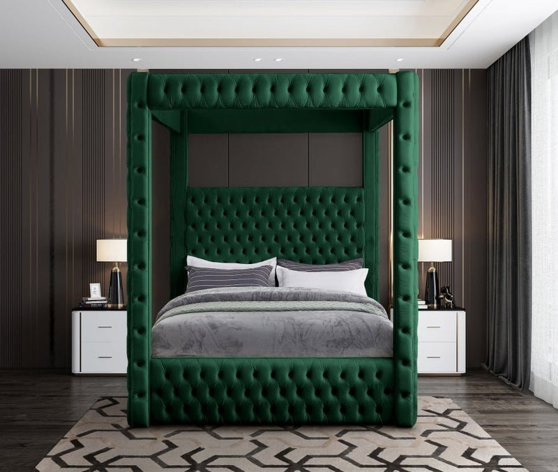 Royal Velvet King Bed (4 Boxes) Green - Gate FurnitureKing Bed