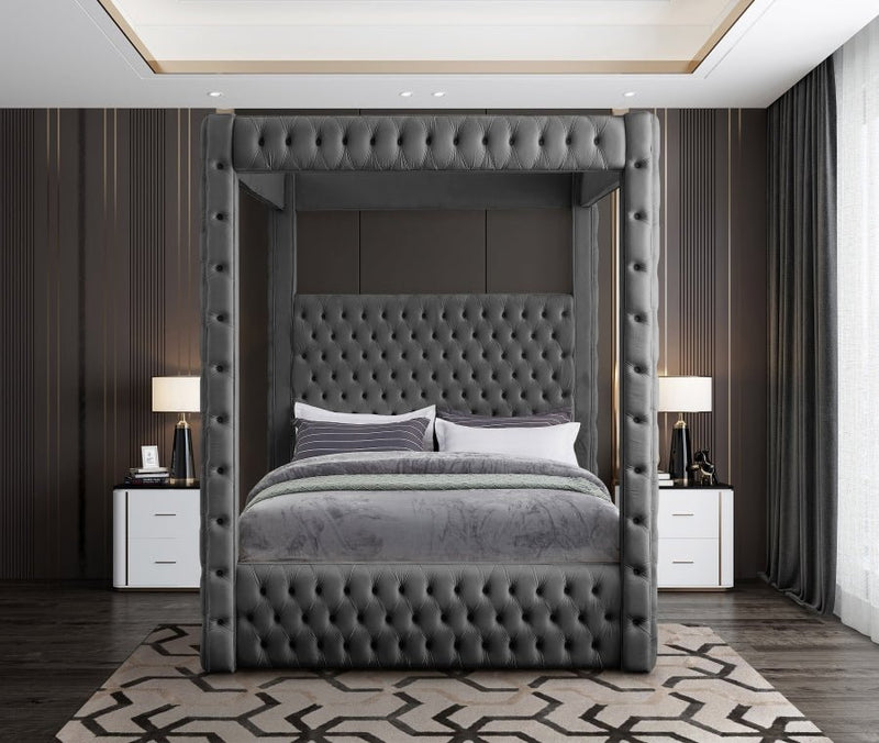 Royal Velvet King Bed (4 Boxes) Grey - Gate FurnitureKing Bed