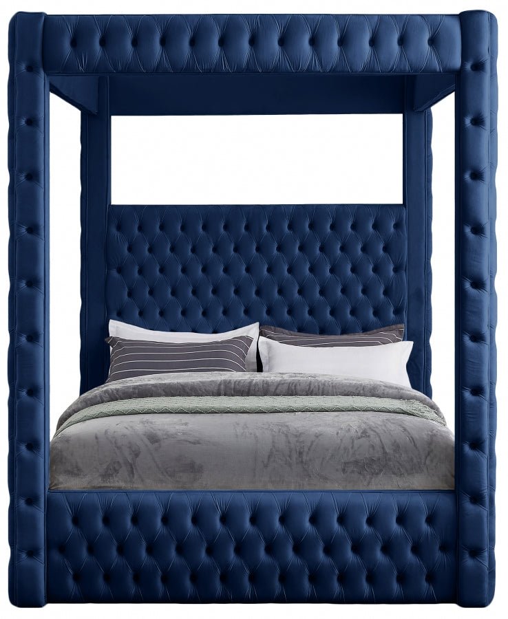Royal Velvet Queen Bed (4 Boxes) Blue - Gate FurnitureQueen Bed