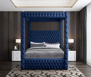 Royal Velvet Queen Bed (4 Boxes) Blue - Gate FurnitureQueen Bed