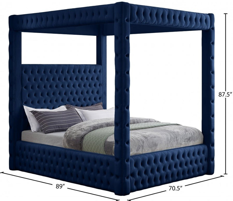 Royal Velvet Queen Bed (4 Boxes) Blue - Gate FurnitureQueen Bed