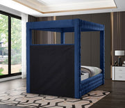 Royal Velvet Queen Bed (4 Boxes) Blue - Gate FurnitureQueen Bed