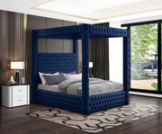 Royal Velvet Queen Bed (4 Boxes) Blue - Gate FurnitureQueen Bed