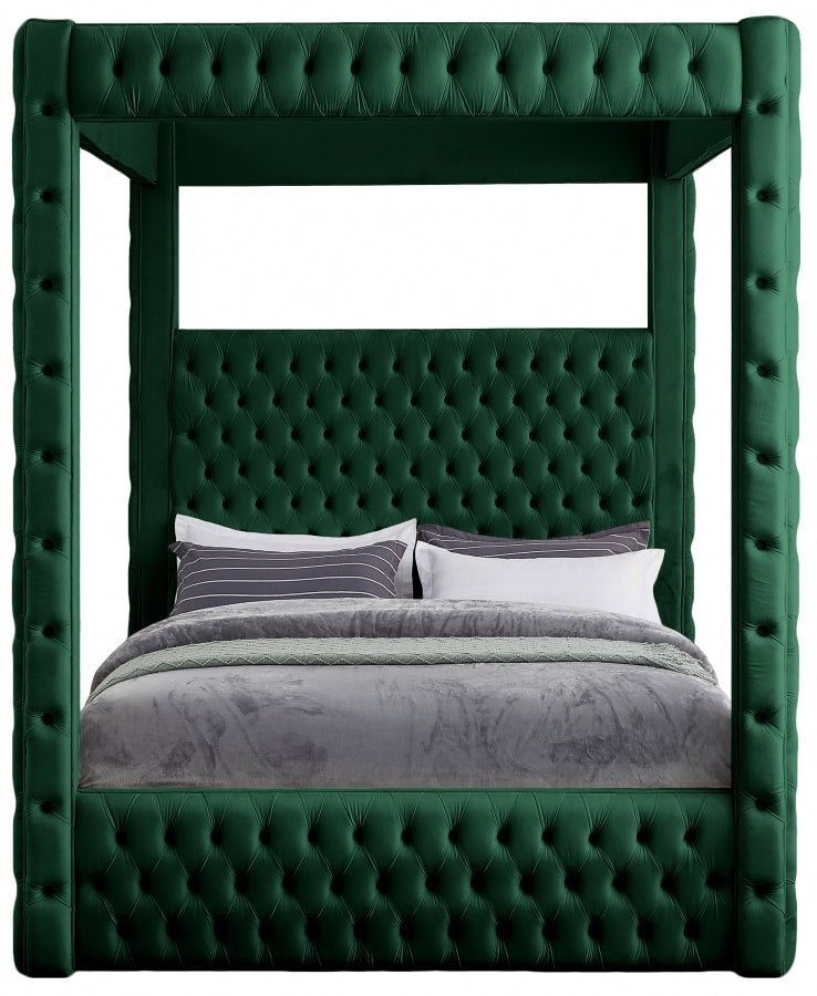 Royal Velvet Queen Bed (4 Boxes) Green - Gate FurnitureQueen Bed