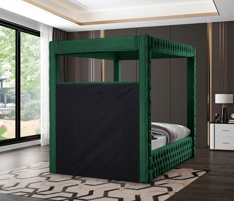 Royal Velvet Queen Bed (4 Boxes) Green - Gate FurnitureQueen Bed