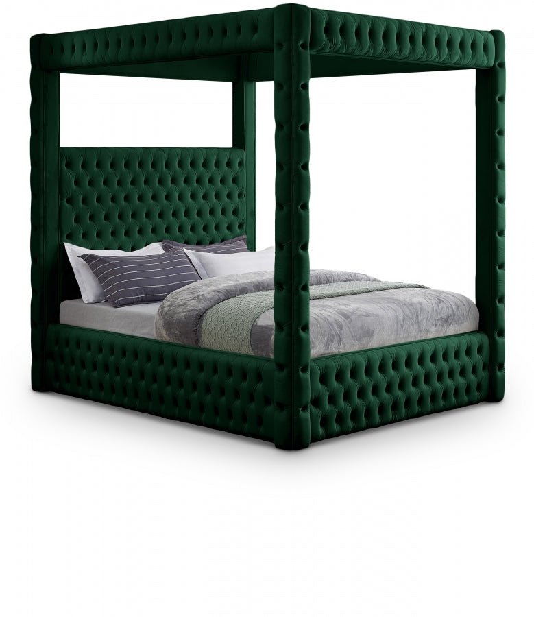 Royal Velvet Queen Bed (4 Boxes) Green - Gate FurnitureQueen Bed