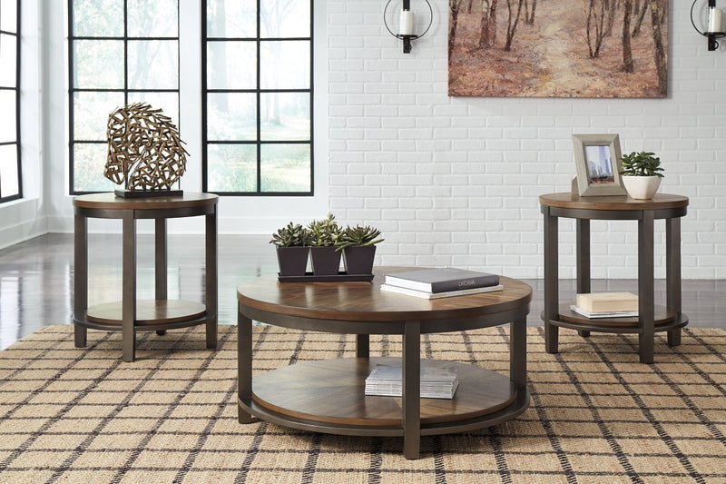 Roybeck Light Brown/Bronze Table (Set of 3) - Gate FurnitureOccasional Table Set
