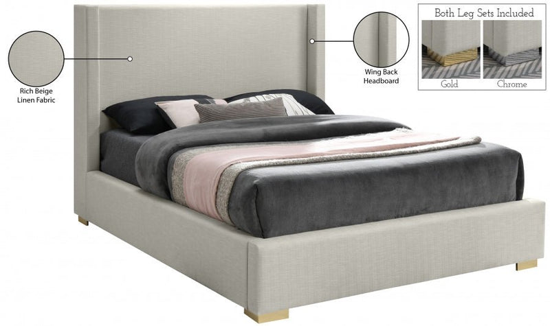 Royce Linen Textured King Bed (3 Boxes) Beige - Gate FurnitureKing Bed