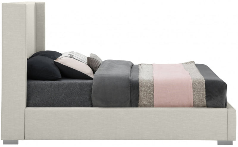 Royce Linen Textured King Bed (3 Boxes) Beige - Gate FurnitureKing Bed