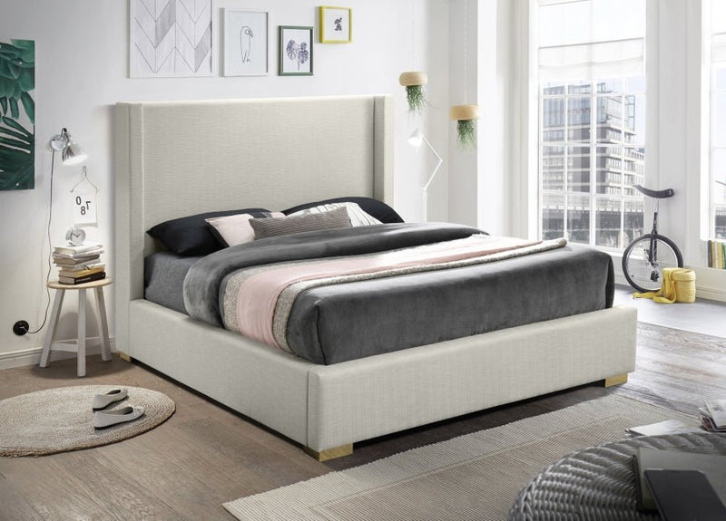 Royce Linen Textured King Bed (3 Boxes) Beige - Gate FurnitureKing Bed