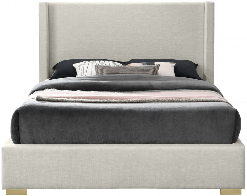 Royce Linen Textured King Bed (3 Boxes) Beige - Gate FurnitureKing Bed