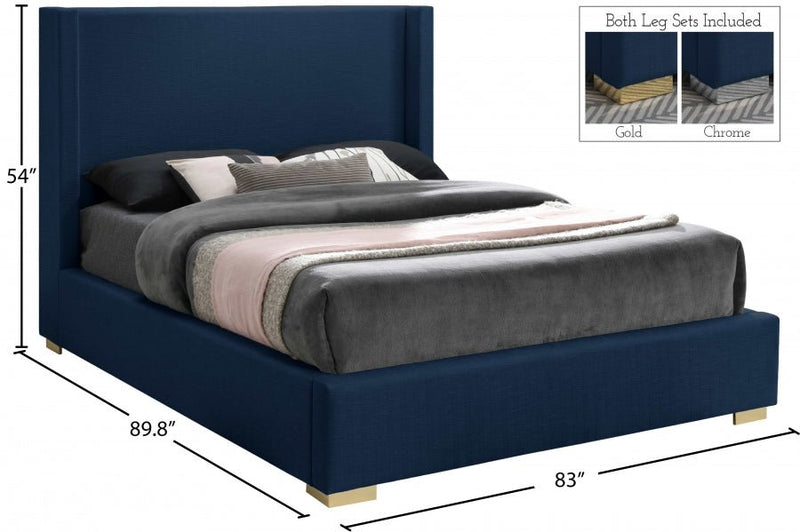 Royce Linen Textured King Bed (3 Boxes) Blue - Gate FurnitureKing Bed