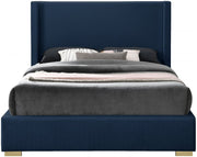 Royce Linen Textured King Bed (3 Boxes) Blue - Gate FurnitureKing Bed