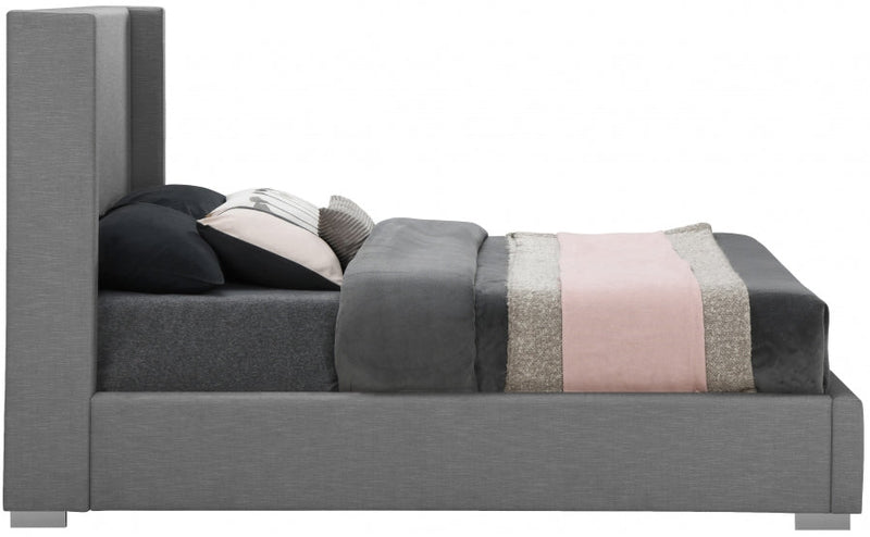 Royce Linen Textured King Bed (3 Boxes) Grey - Gate FurnitureKing Bed