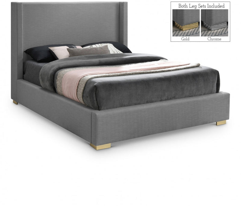 Royce Linen Textured King Bed (3 Boxes) Grey - Gate FurnitureKing Bed
