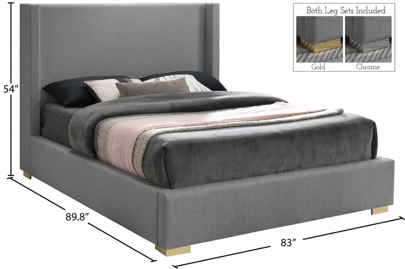Royce Linen Textured King Bed (3 Boxes) Grey - Gate FurnitureKing Bed