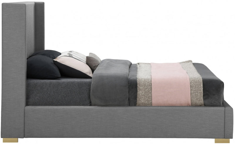 Royce Linen Textured King Bed (3 Boxes) Grey - Gate FurnitureKing Bed