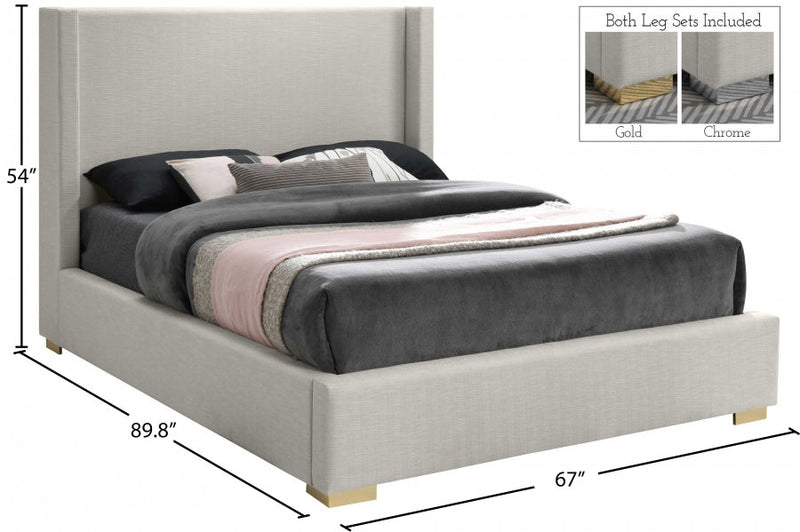 Royce Linen Textured Queen Bed (3 Boxes) Beige - Gate FurnitureQueen Bed