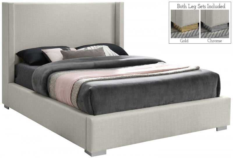 Royce Linen Textured Queen Bed (3 Boxes) Beige - Gate FurnitureQueen Bed