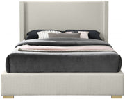 Royce Linen Textured Queen Bed (3 Boxes) Beige - Gate FurnitureQueen Bed