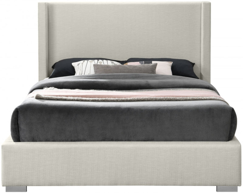 Royce Linen Textured Queen Bed (3 Boxes) Beige - Gate FurnitureQueen Bed