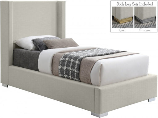 Royce Linen Textured Twin Bed (3 Boxes) Beige - Gate FurnitureTwin Bed