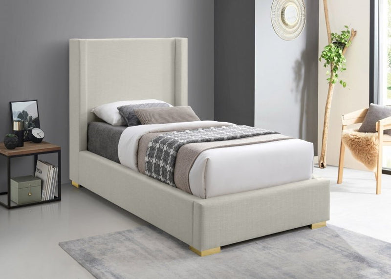 Royce Linen Textured Twin Bed (3 Boxes) Beige - Gate FurnitureTwin Bed