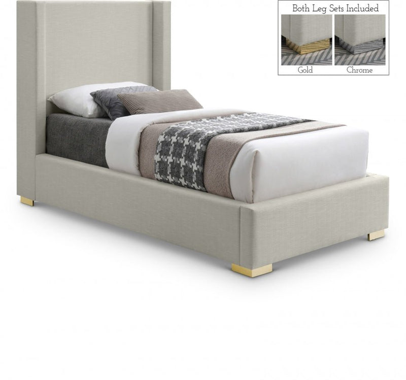 Royce Linen Textured Twin Bed (3 Boxes) Beige - Gate FurnitureTwin Bed