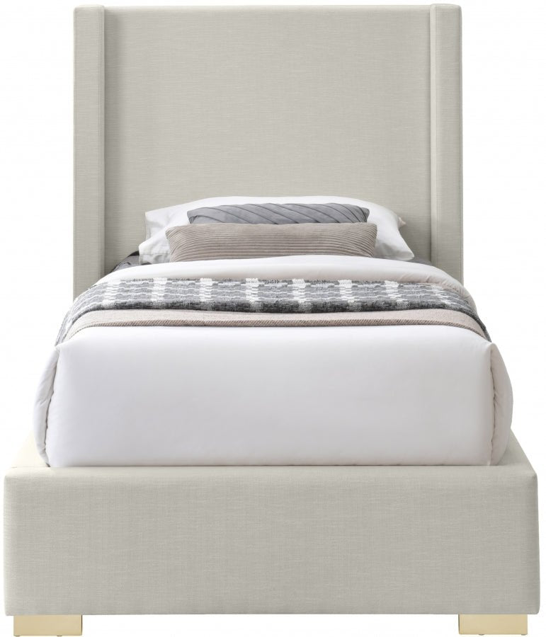 Royce Linen Textured Twin Bed (3 Boxes) Beige - Gate FurnitureTwin Bed