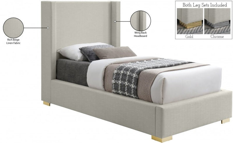 Royce Linen Textured Twin Bed (3 Boxes) Beige - Gate FurnitureTwin Bed