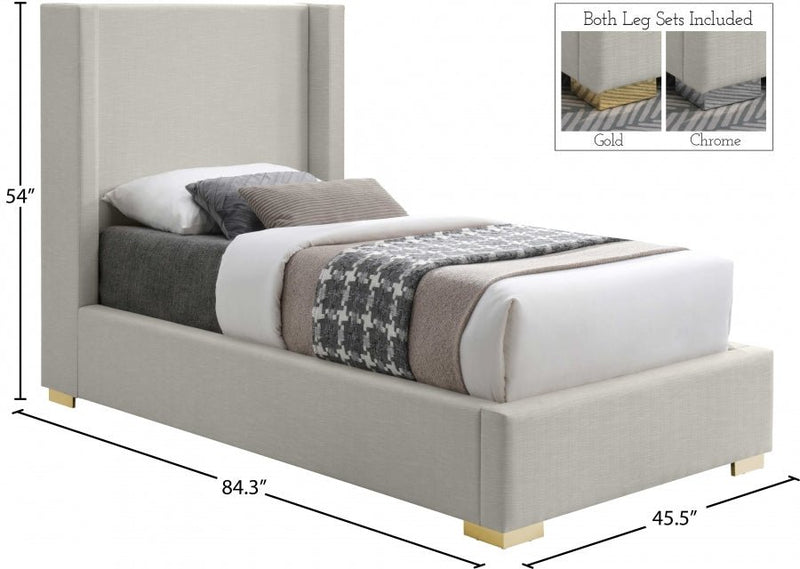 Royce Linen Textured Twin Bed (3 Boxes) Beige - Gate FurnitureTwin Bed