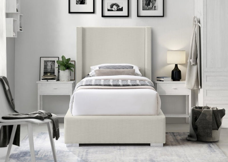 Royce Linen Textured Twin Bed (3 Boxes) Beige - Gate FurnitureTwin Bed